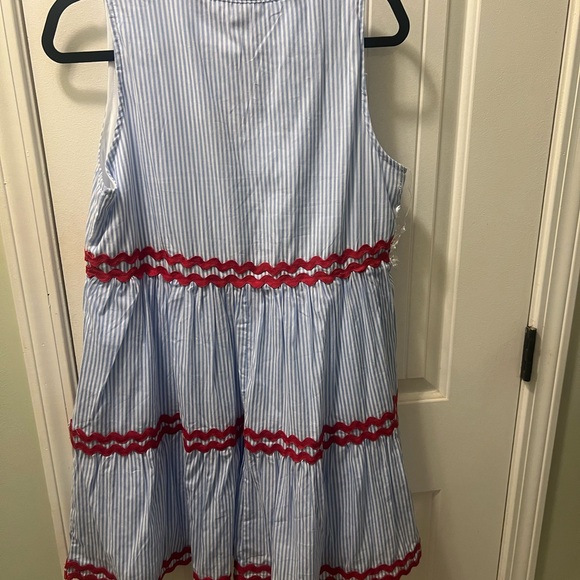 Entro Blue and White Striped Dress with Red Trim - Picture 3 of 4